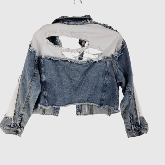 American Bazi Womens Cropped Distressed Denim Jacket Sz S - Picture 2 of 13